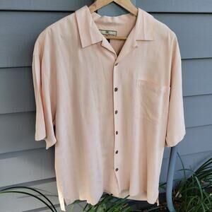 Tommy Bahama Men's Large Peach 100% Silk Short Sleeve Shirt